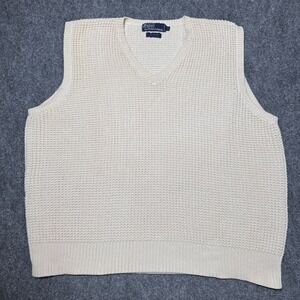 Vintage Polo Ralph Lauren Knit Sweater Vest Mens XL Beige V-Neck Cotton